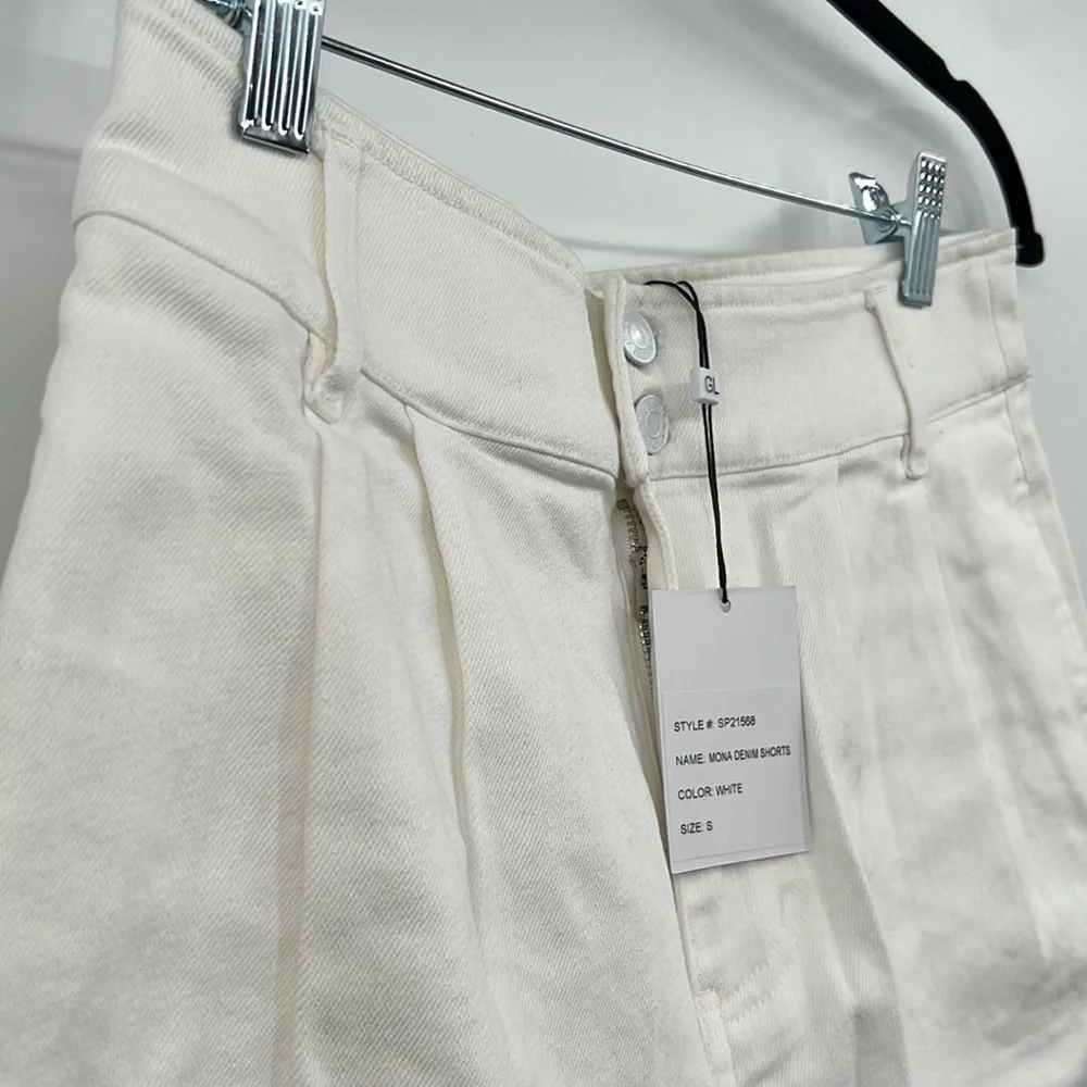 🆕Generation Love Mona High Waist Cuffed Denim White Shorts Classic Fit - Picture 10 of 13